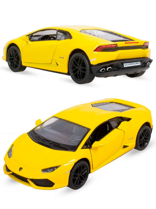 Металлическая машинка Kinsmart 1:36 «Lamborghini Huracan LP610-4» инерционная, жёлтая KT5382D-3