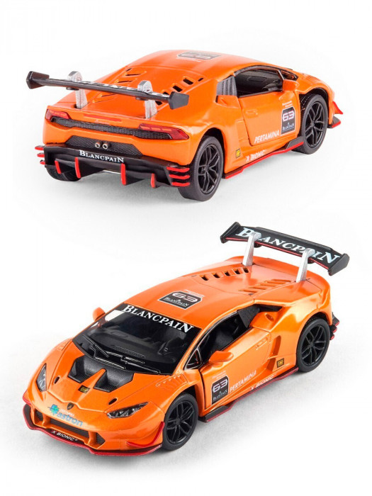 Металлическая машинка Kinsmart 1:36 «Lamborghini Huracan LP620-2 Super Trofeo» инерционная, оранжевая KT5389D-3