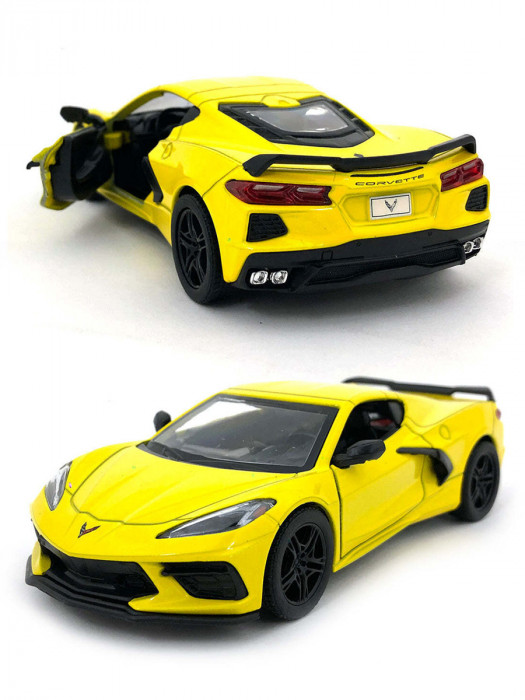 Металлическая машинка Kinsmart 1:36 «Chevrolet Corvette Stingray C8» инерционная, жёлтая KT5432D-2