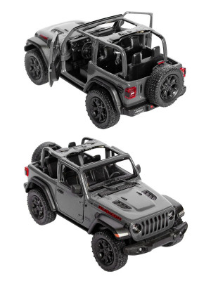 Металлическая машинка Kinsmart 1:34 «2018 Jeep Wrangler (открытый верх)» инерционная, серая