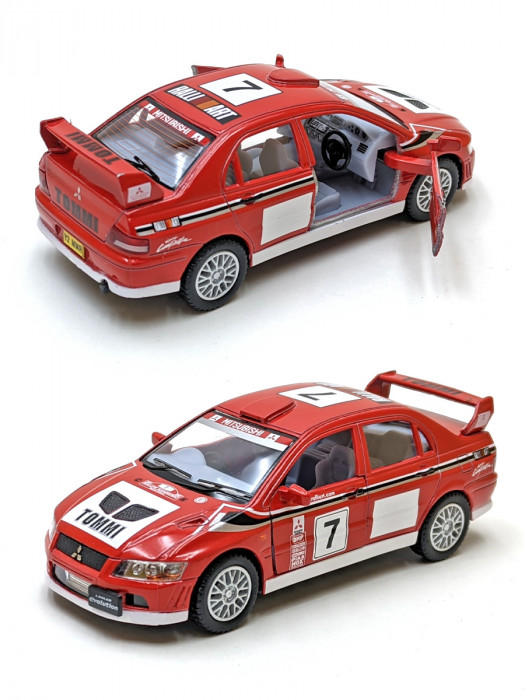 Металлическая машинка Kinsmart 1:36 «Mitsubishi Lancer Evolution VII WRC» инерционная, красная KT5048D