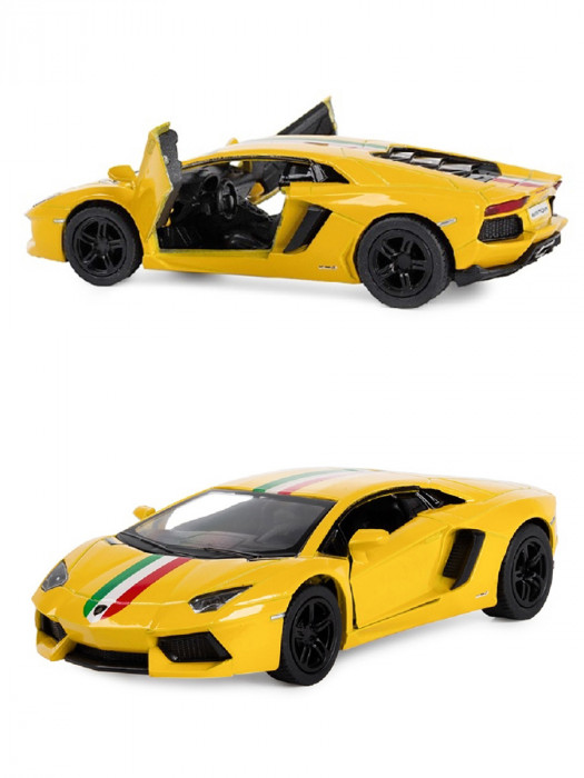 Металлическая машинка Kinsmart 1:38 «Lamborghini Aventador LP 700-4 (с принтом)» инерционная, жёлтая KT5355DF-1