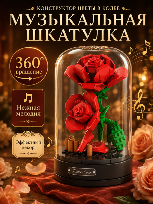 Конструктор JAKI Музыкальная шкатулка: Красная роза 1 JJK2675 JJK2675