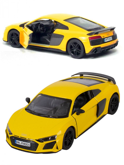 Металлическая машинка Kinsmart 1:38 «2020 Audi R8 Coupe» инерционная, жёлтая KT5422D-3