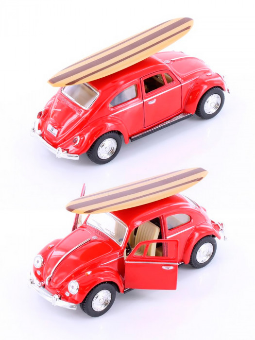 Металлическая машинка Kinsmart 1:32 «1967 Volkswagen Classic Beetle (серфинг)» инерционная, красная KT5057DS1-1
