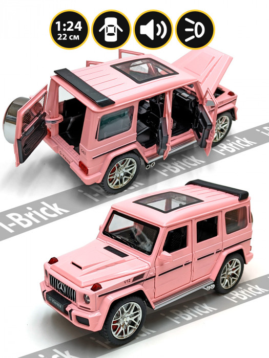 Металлическая машинка Che Zhi 1:24 (22 см) «Mercedes-Benz G63» розовая, свет, звук, инерция CZ118A-2