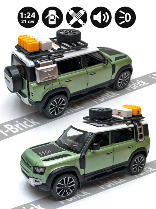 Металлическая машинка BMB 1:24 (21 см) Внедорожник Land Rover Defender, зелёный, свет, звук, инерция K2-17-C-2