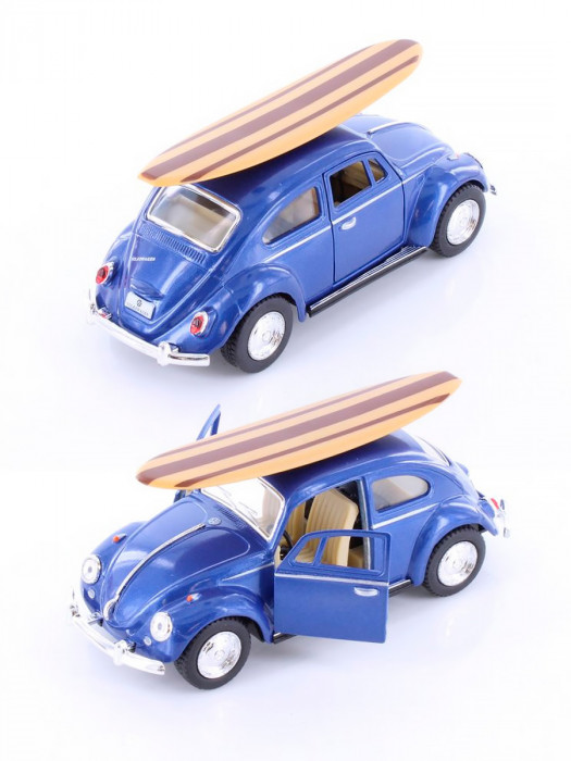 Металлическая машинка Kinsmart 1:32 «1967 Volkswagen Classic Beetle (серфинг)» инерционная, синяя KT5057DS1-3