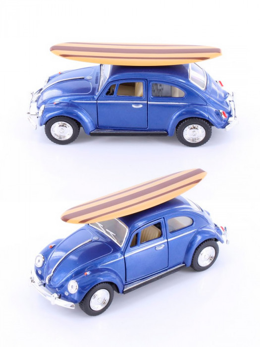 Металлическая машинка Kinsmart 1:32 «1967 Volkswagen Classic Beetle (серфинг)» инерционная, синяя KT5057DS1-3