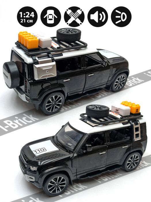 Металлическая машинка BMB 1:24 (21 см) Внедорожник Land Rover Defender, чёрный, свет, звук, инерция K2-17-C-3