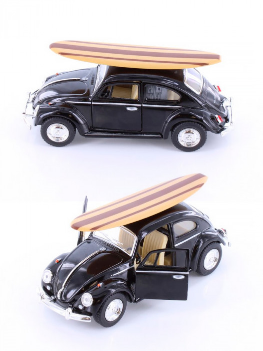Металлическая машинка Kinsmart 1:32 «1967 Volkswagen Classic Beetle (серфинг)» инерционная, чёрная KT5057DS1-4