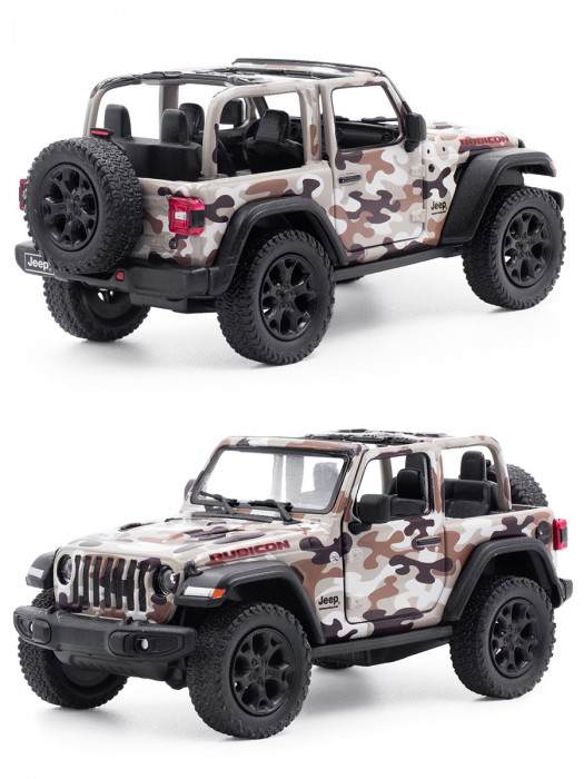 Металлическая машинка Kinsmart 1:34 «2018 Jeep Wrangler Camo Edition (Открытый верх)» инерционная, коричневая KT5420DA-1