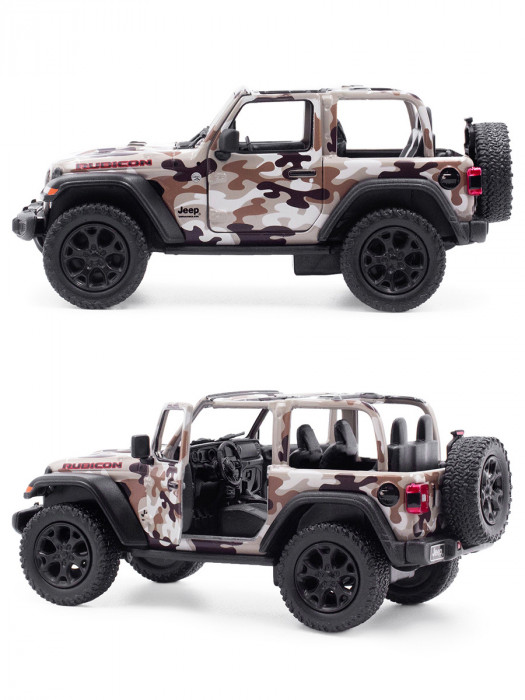Металлическая машинка Kinsmart 1:34 «2018 Jeep Wrangler Camo Edition (Открытый верх)» инерционная, коричневая KT5420DA-1