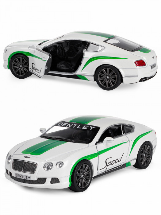 Металлическая машинка Kinsmart 1:38 «2012 Bentley Continental GT Speed с принтом» инерционная, белая KT5369DF-2