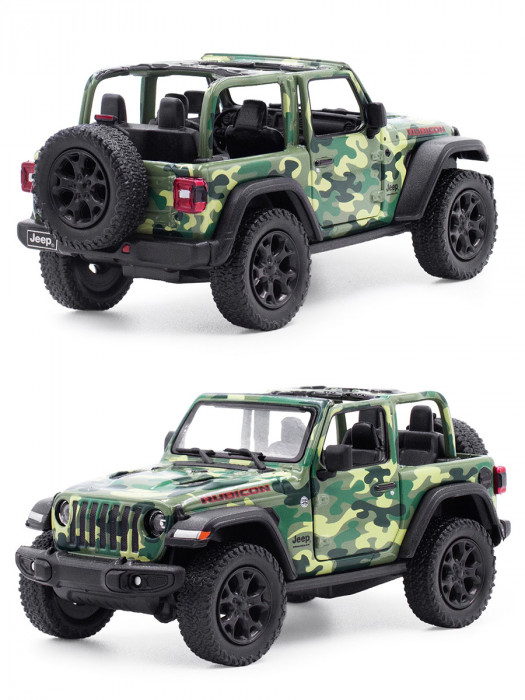 Металлическая машинка Kinsmart 1:34 «2018 Jeep Wrangler Camo Edition (Открытый верх)» инерционная, зелёная KT5420DA-2