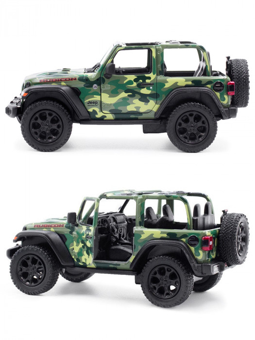 Металлическая машинка Kinsmart 1:34 «2018 Jeep Wrangler Camo Edition (Открытый верх)» инерционная, зелёная KT5420DA-2