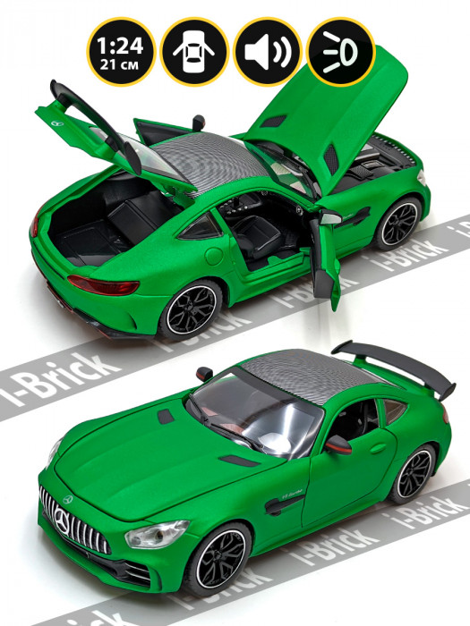 Металлическая машинка Che Zhi 1:24 (21 см) «Mercedes AMG GT» зелёная, свет, звук, инерция CZ30A-2