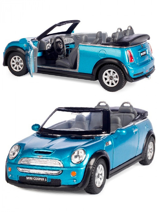 Металлическая машинка Kinsmart 1:28 «Mini Cooper S Convertible» инерционная, синяя KT5089D-1