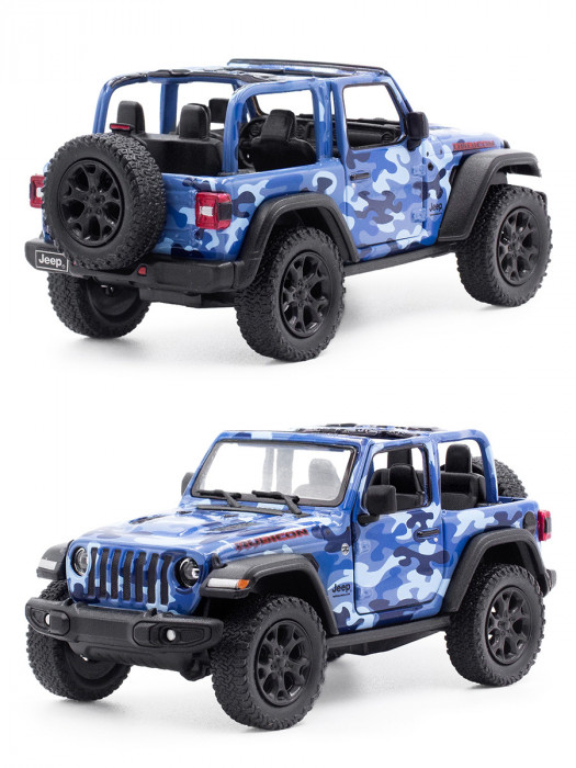Металлическая машинка Kinsmart 1:34 «2018 Jeep Wrangler Camo Edition (Открытый верх)» инерционная, синяя KT5420DA-3
