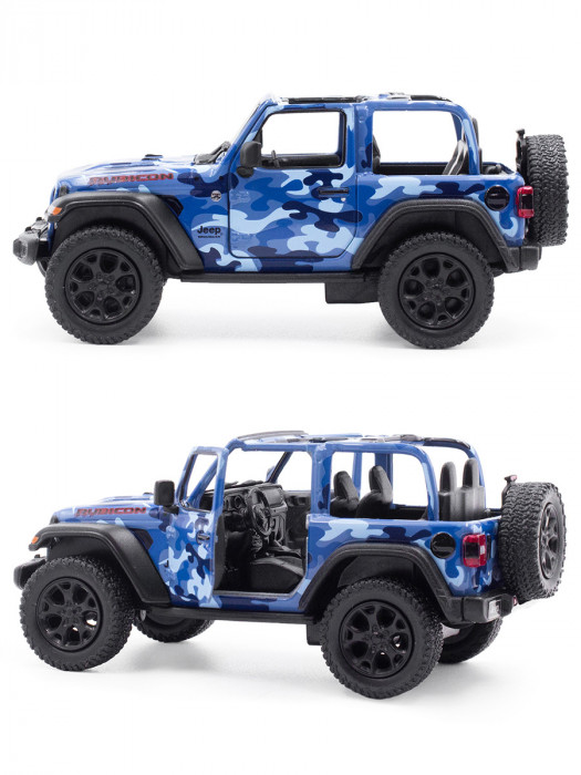 Металлическая машинка Kinsmart 1:34 «2018 Jeep Wrangler Camo Edition (Открытый верх)» инерционная, синяя KT5420DA-3