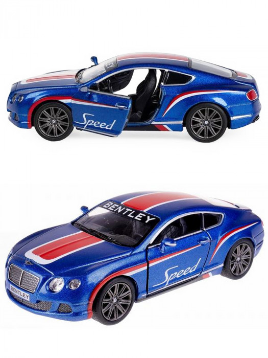 Металлическая машинка Kinsmart 1:38 «2012 Bentley Continental GT Speed с принтом» инерционная, синяя KT5369DF-4
