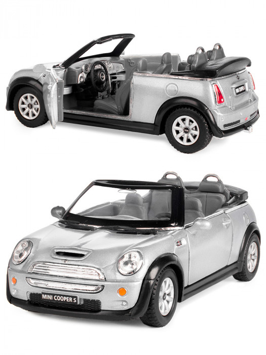 Металлическая машинка Kinsmart 1:28 «Mini Cooper S Convertible» инерционная, серебристая KT5089D-3