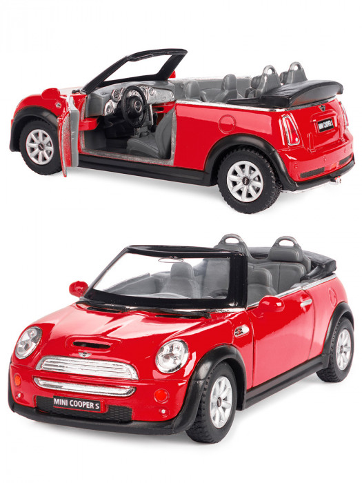 Металлическая машинка Kinsmart 1:28 «Mini Cooper S Convertible» инерционная, красная KT5089D-4