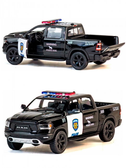 Металлическая машинка Kinsmart 1:46 «2019 Dodge RAM 1500 Police Edition» инерционная, чёрная KT5413DP