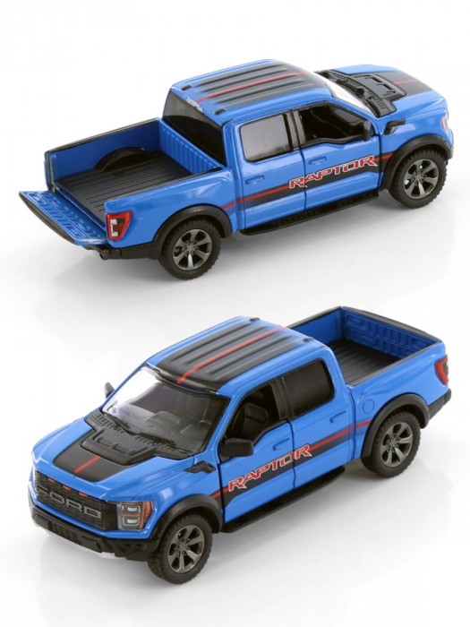Металлическая машинка Kinsmart 1:46 «2022 Ford F-150 Raptor Livery Edition» инерционная, синяя KT5436DF-2