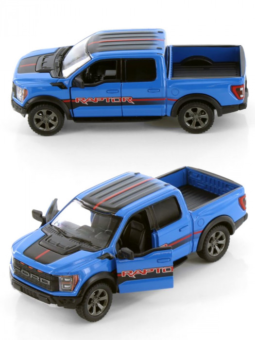 Металлическая машинка Kinsmart 1:46 «2022 Ford F-150 Raptor Livery Edition» инерционная, синяя KT5436DF-2