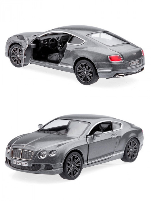 Металлическая машинка Kinsmart 1:38 «2012 Bentley Continental GT Speed» инерционная, тёмно-серая KT5369D-4