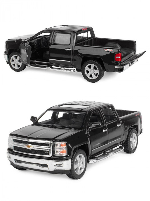 Машинка металлическая Kinsmart 1:46 «2014 Chevrolet Silverado» инерционная, чёрная KT5381D-2