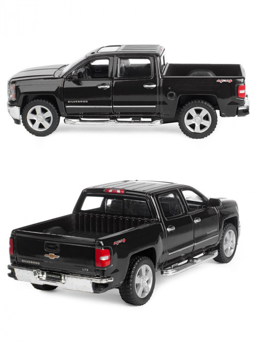 Машинка металлическая Kinsmart 1:46 «2014 Chevrolet Silverado» инерционная, чёрная KT5381D-2