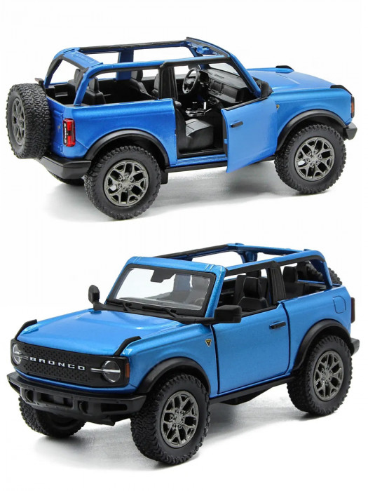 Металлическая машинка Kinsmart 1:34 «2022 Ford Bronco (Открытый верх)» инерционная, синяя KT5438DA-2
