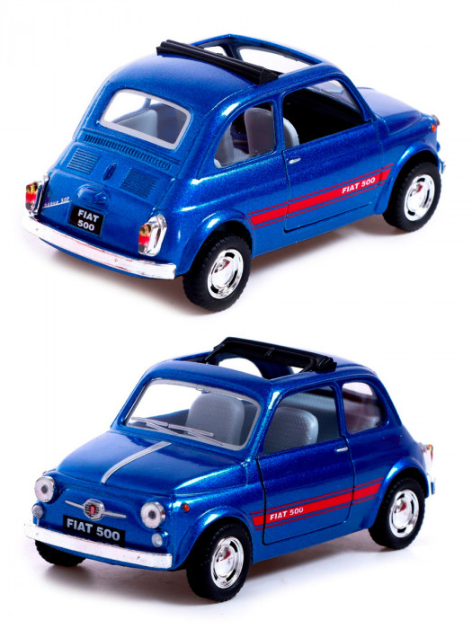 Металлическая машинка Kinsmart 1:24 «Fiat 500» инерционная, синяя KT5004D-1