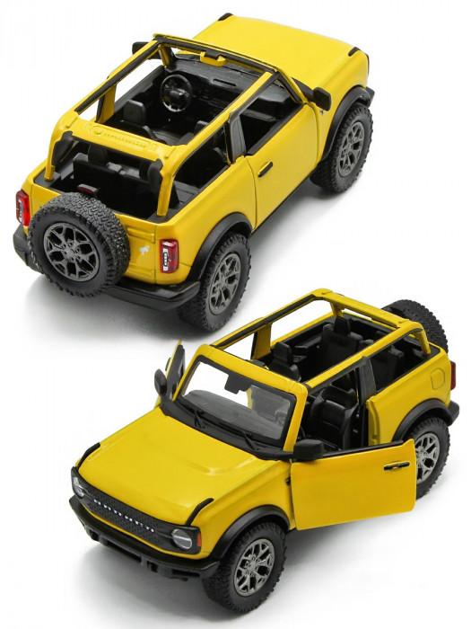 Металлическая машинка Kinsmart 1:34 «2022 Ford Bronco (Открытый верх)» инерционная, жёлтая KT5438DA-3