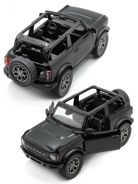 Металлическая машинка Kinsmart 1:34 «2022 Ford Bronco (Открытый верх)» инерционная, чёрная KT5438DA-4