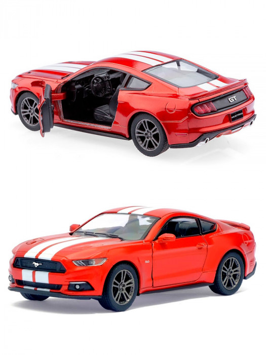 Металлическая машинка Kinsmart 1:38 «2015 Ford Mustang GT с принтом» инерционная, красная KT5386DF-1
