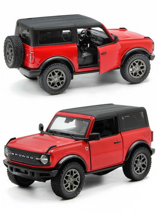 Металлическая машинка Kinsmart 1:34 «2022 Ford Bronco (жёсткий верх)» инерционная, красная KT5438DB-1
