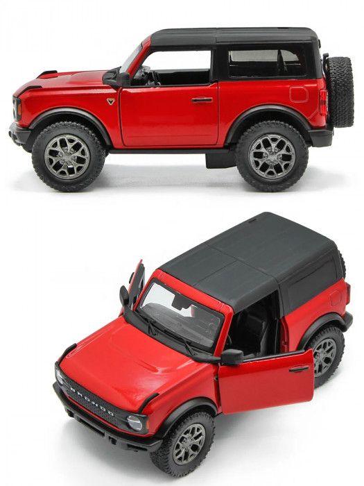 Металлическая машинка Kinsmart 1:34 «2022 Ford Bronco (жёсткий верх)» инерционная, красная KT5438DB-1