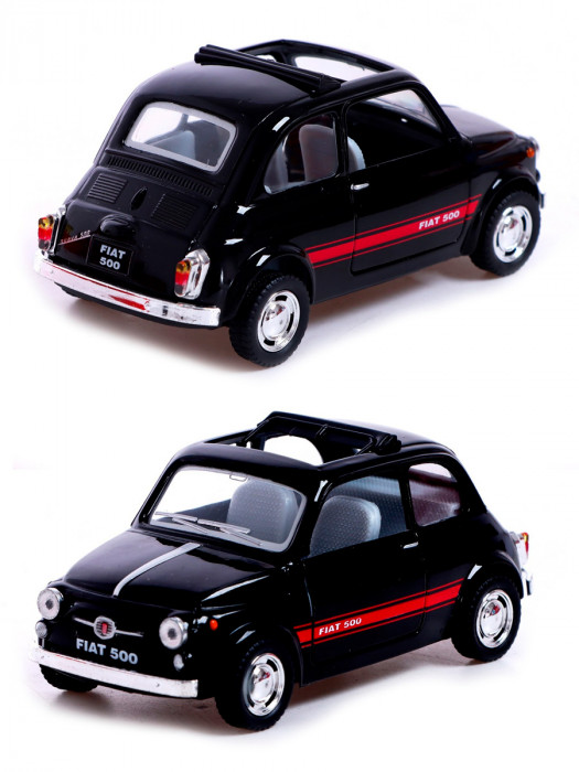 Металлическая машинка Kinsmart 1:24 «Fiat 500» инерционная, чёрная KT5004D-4