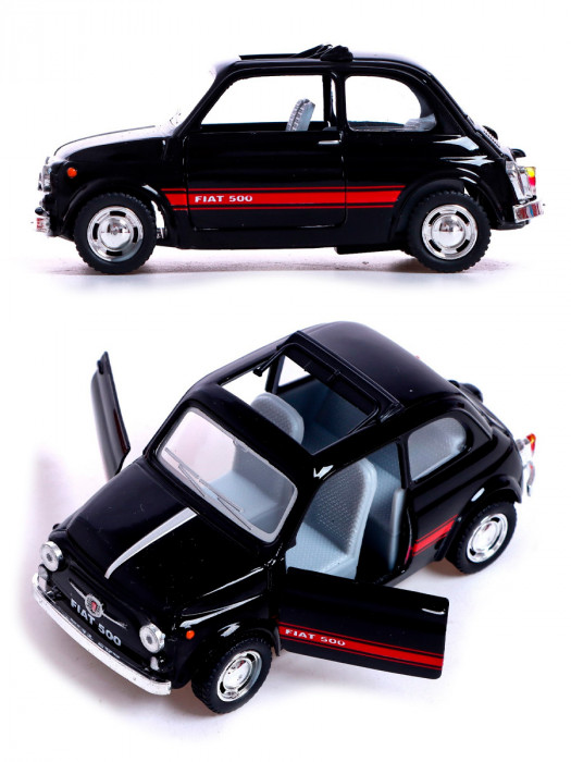 Металлическая машинка Kinsmart 1:24 «Fiat 500» инерционная, чёрная