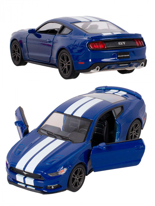 Металлическая машинка Kinsmart 1:38 «2015 Ford Mustang GT с принтом» инерционная, синяя KT5386DF-2