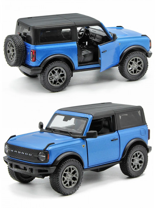 Металлическая машинка Kinsmart 1:34 «2022 Ford Bronco (жёсткий верх)» инерционная, синяя KT5438DB-2