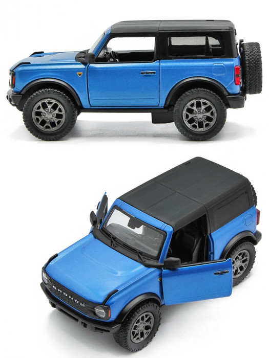 Металлическая машинка Kinsmart 1:34 «2022 Ford Bronco (жёсткий верх)» инерционная, синяя KT5438DB-2