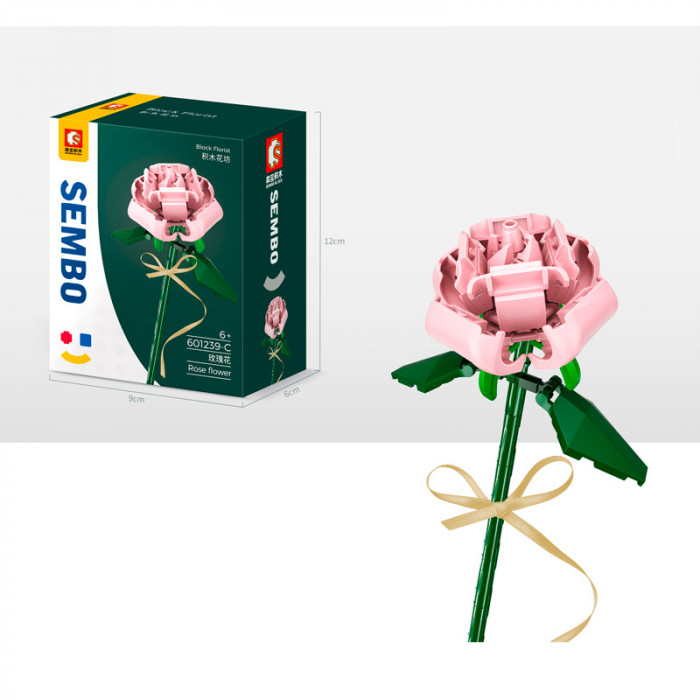 Конструктор Sembo Block Цветок Роза Розовая 601239-C