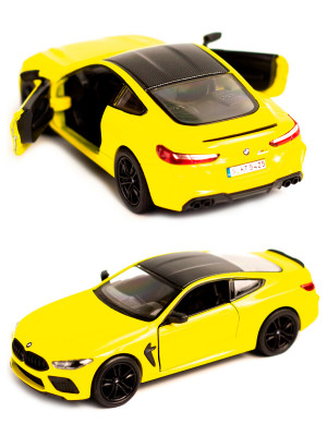Металлическая машинка Kinsmart 1:38 «BMW M8 Competition Coupe» инерционная, жёлтая