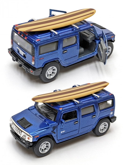 Металлическая машинка Kinsmart 1:40 «2005 Hummer H2 SUV (Cерфинг)» инерционная, синяя KT5337DS-2