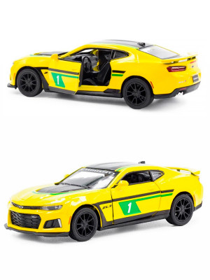 Машинка металлическая Kinsmart 1:38 «2017 Chevrolet Camaro ZL1 Livery Edition» инерционная, жёлтая
