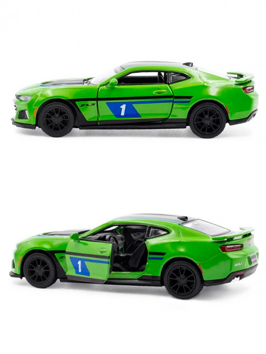 Машинка металлическая Kinsmart 1:38 «2017 Chevrolet Camaro ZL1 Livery Edition» инерционная, зелёная KT5399DF-4